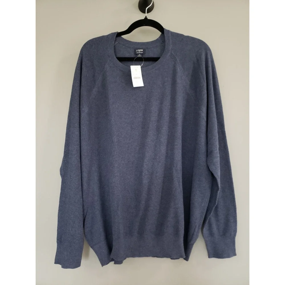 NEW LIGHTWEGIHT J Crew‎ Mens Navy Blue Waffle Knit Crewneck Sweater